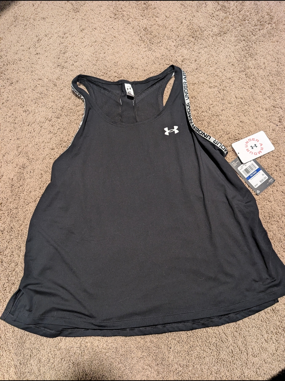 Under Armour Black Girl's Athletic Racerback Tank with Branded Straps